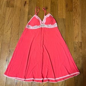 Victoria's Secret Coral and White Lace Chemise